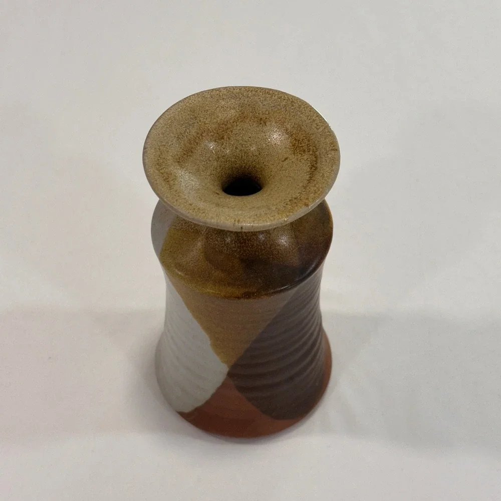 Studio Pottery‎ Stoneware Bud Vase 6.25in Earth Tones Ribbed | Boho MCM